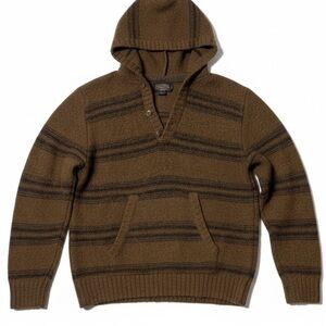Pendleton Wool Alpaca Baja Hoodie Brown Striped Pullover Sweater Medium M